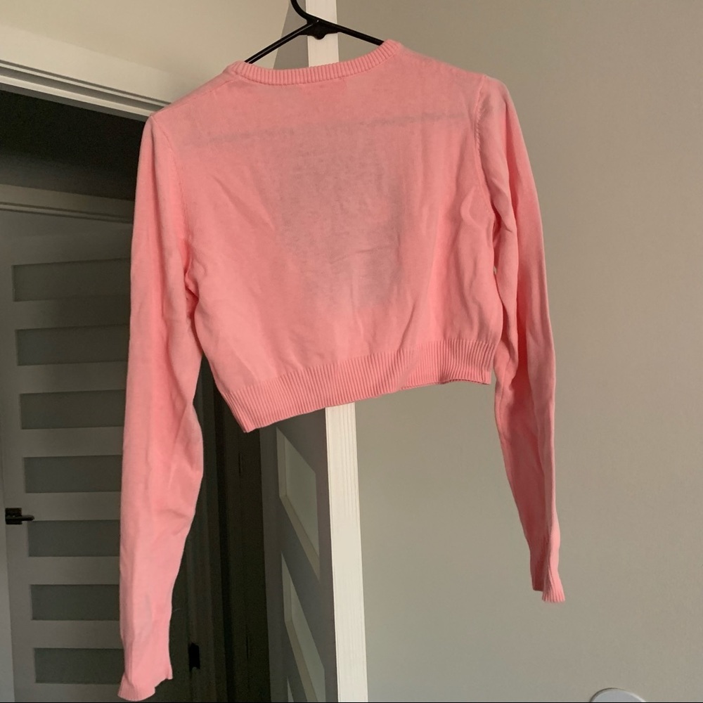 Sugar Thrillz Pink Panda Cropped Sweater with Blue Bow - Picture 4 of 4